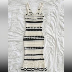 SHEIN Cream and Black Striped Crochet Midi Dress